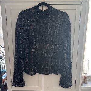 H&M Sequin Black Long Sleeve Top
